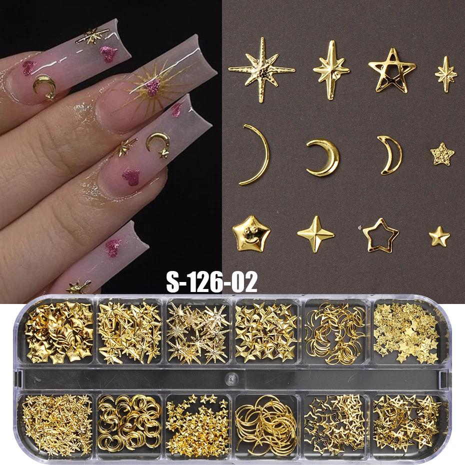 12grids Másodlagos Bekever Köröm Szegecs studs gold/silver Csillagzat ligh Köröm Mesterkedés charms asterism starlight accessor manicura Anyagellátás