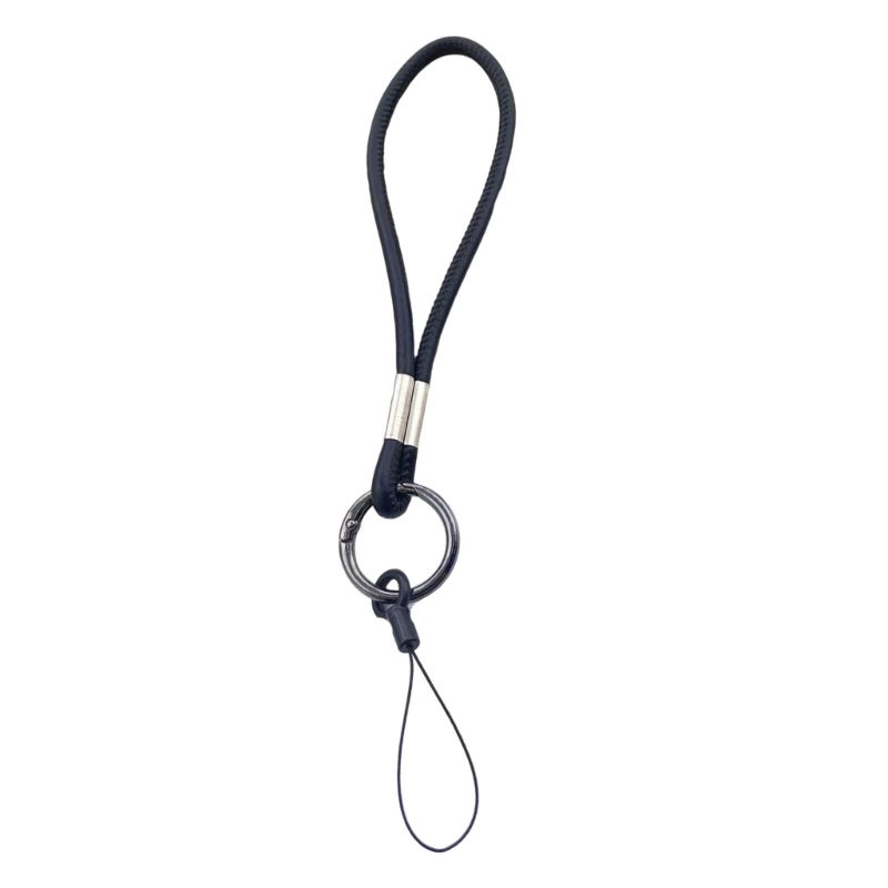 E0BF Soft PU Leather Lanyard For Smartphone And Keys Handmade Holder Fashionable Keychain Accessories Unisex Gift