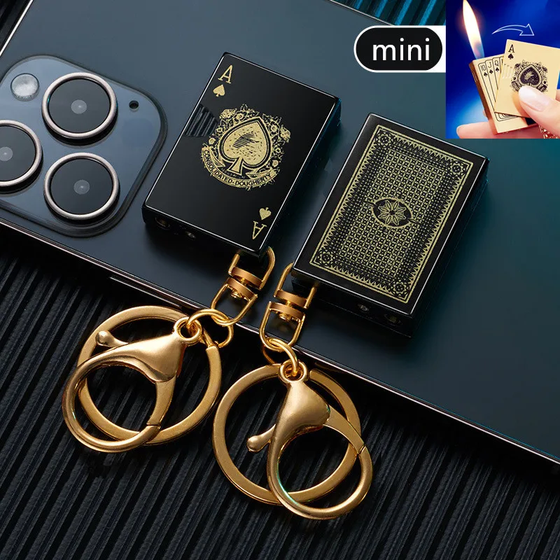 

HOT Metal Poker Keychain Pendant Inflatable Lighter Mini Compact Side Slip Butane Open Fire Outdoor Portable Lighter Men's Gift
