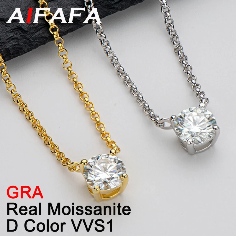 AIFAFA 1 Carat Real Moissanite Pendant Necklace For Women 18K Gold Plated 925 Sterling Silver Proposal Wedding Bridal Jewelry