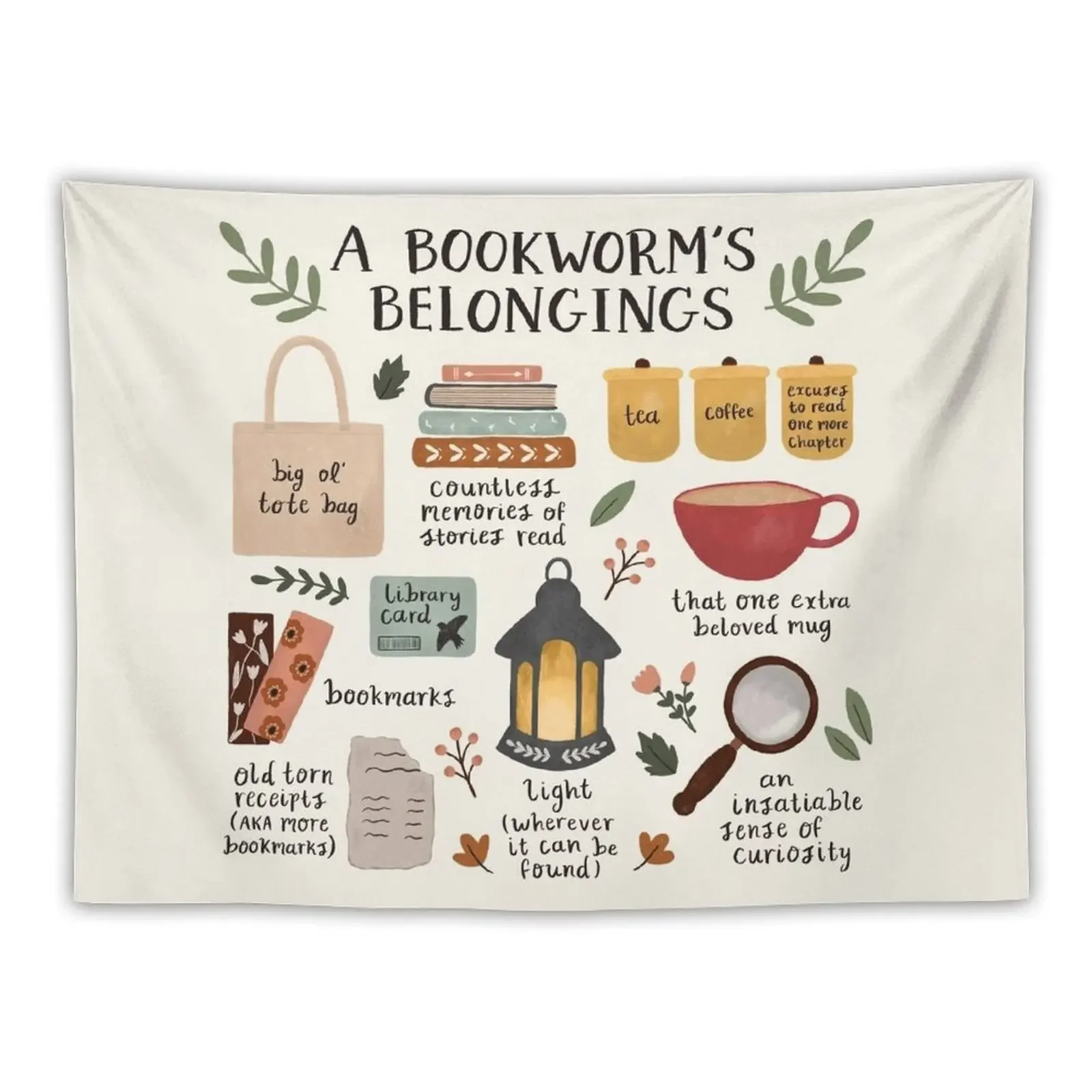 A Bookworm's Belongings Tapestry Room Decor For Girls Room Design Tapestry