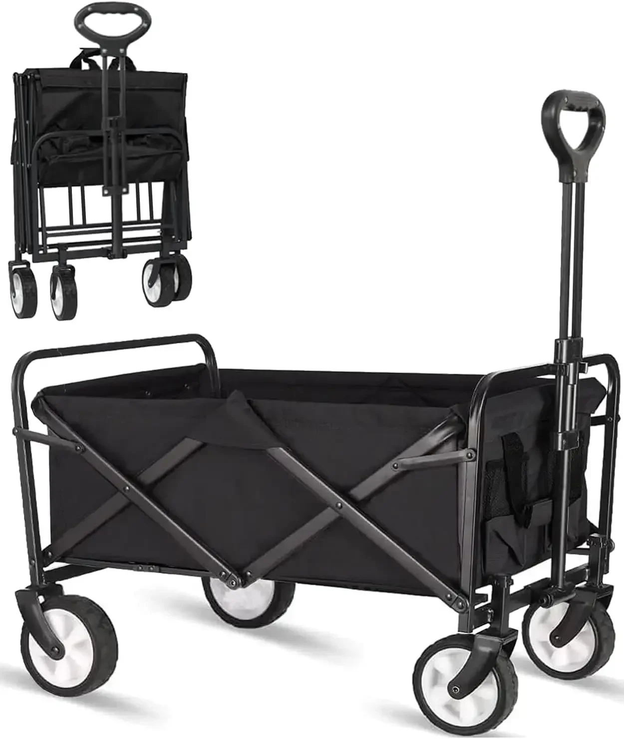 

Collapsible Folding Outdoor Utility Wagon, Beach Wagon Cart with All Terrain Wheels & Drink Holders, Portable Sports Wagon