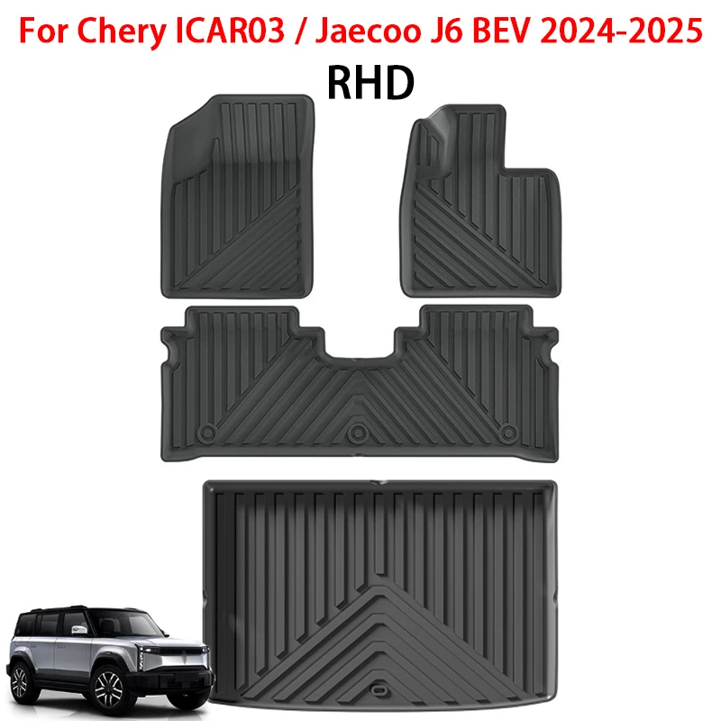 

Floor Mats for Chery ICAR03 / Jaecoo J6 BEV 2024 2025 RHD Car Mat TPE Trunk Mats Waterproof Foot Mat Full Covers Accessories