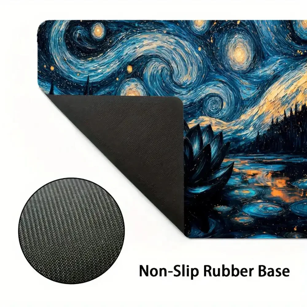 Lotus Van Goghs Gemälde-Stil Mauspad, großes Kunst-Mauspad, Gaming, rutschfestes Tischkissen, Mauspad, Laptop, Tablet, Matte, PC, Spielmatte