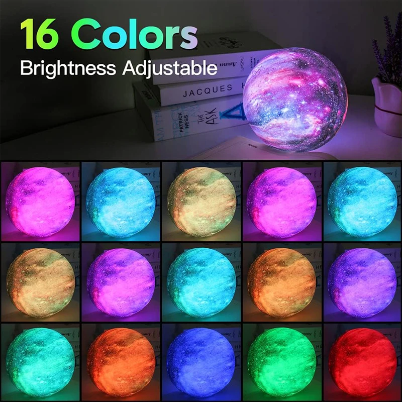 Starry Sky Light 5.9-inch 16 Color LED 3D Moonlight, Remote Control and Touch Control Moon Night Light Gift Suitable for Girls