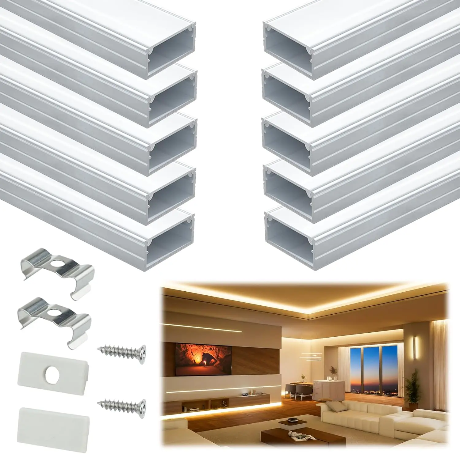 Muzata 10Pack 6.6Ft/2M Wider Led Channel Fit Waterproof Led Strips Up To 16Mm Silver Aluminum Led Diffuser Channel Led Strip