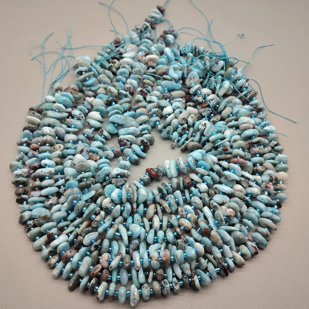 

3 Strands 5x12mm Natural Blue Larimar Freeform Slice Strand 15.5"