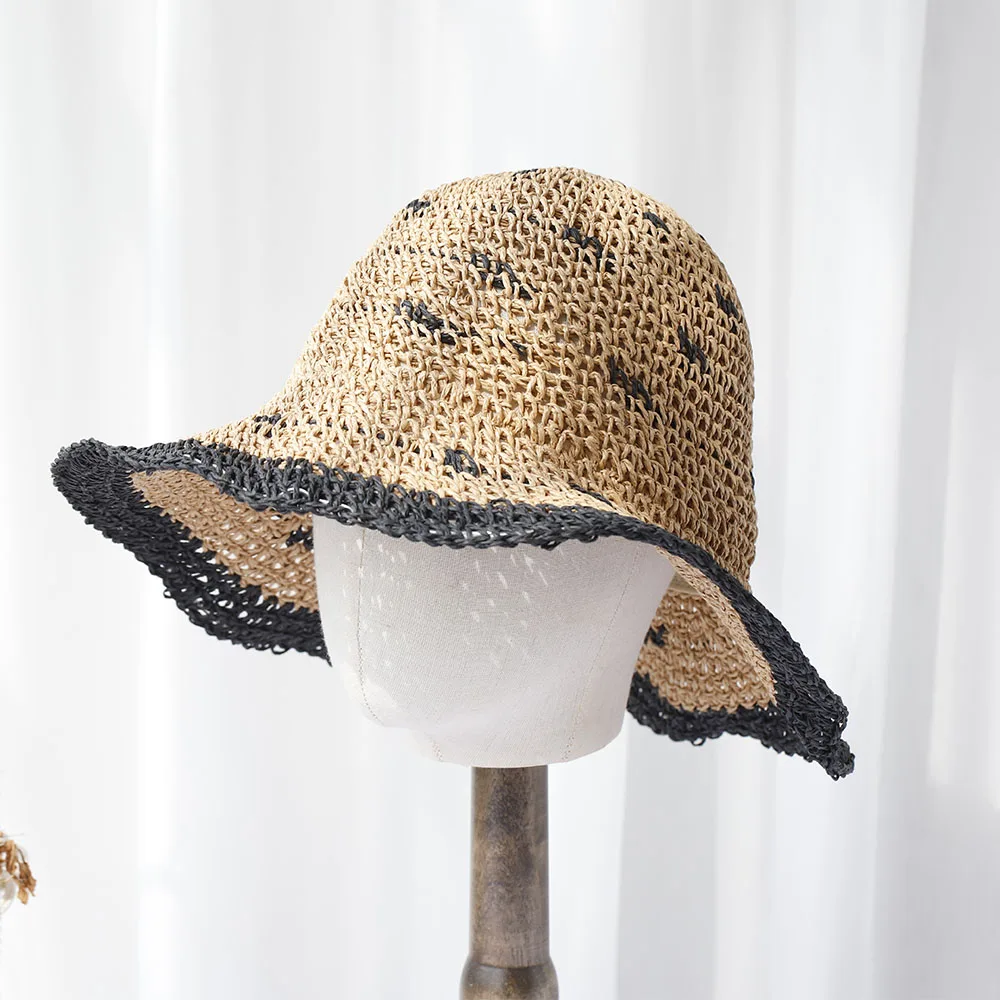 2024 New fashion Style Wave point Foldable Sun Crochet Hat For Beach, Travel And Vacation handmade straw hat