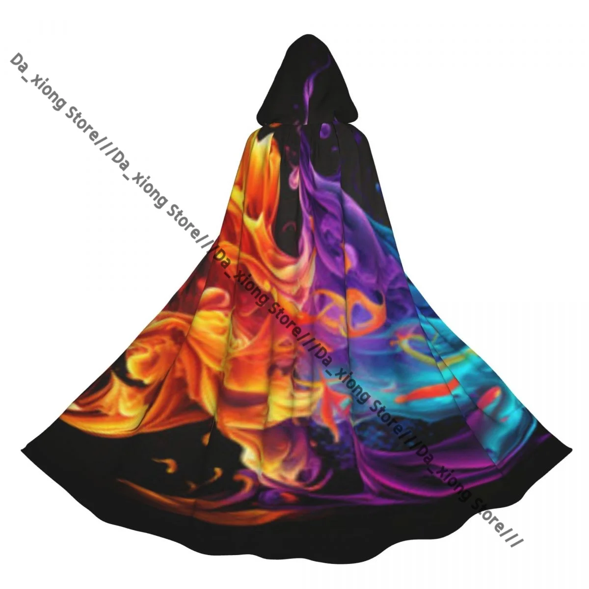 

Medieval Halloween Cosplay Cloak Hooded Coat Colorful Fire Flames Cape Coat Long Trench Costume Wizard Cloak