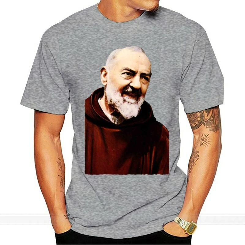 Camiseta de Padre Pio --- para hombre, Camisa de algodón de S-5XL de todos los tamaños, color caqui, a la moda, de verano, talla europea