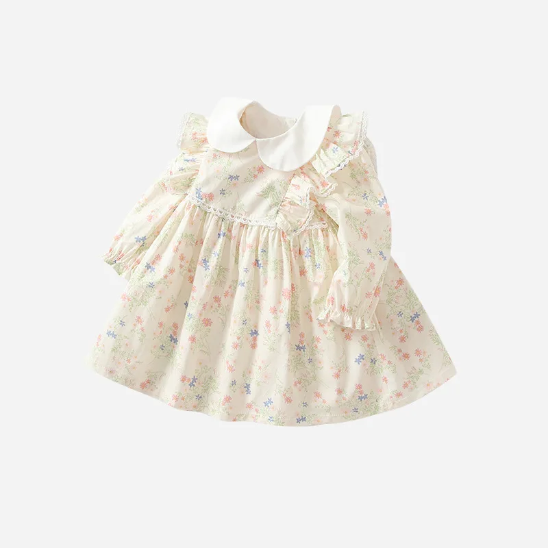 

Children's Dress Spring and Autumn Children's 2023 Ruffled Lace Long-sleeved Sweet Floral Princess Dress Girls Skirt Kids Dress