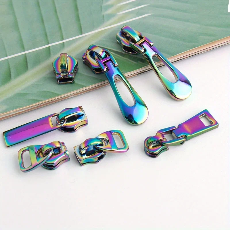 5PCS Rainbow 3# metal nylon tooth zipper puller slider 5# heart-shaped zipper puller replaceable iron tooth wallet pull tab