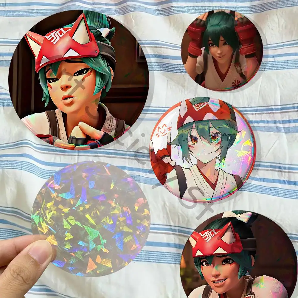 O-Overwatch K-Kiriko Enamel Pins Funny Cartoon Characters Badge Fashion Jewelry Accessories Round Snap-in Brooch on Backpack