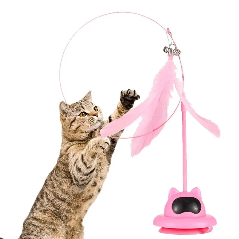 Cat Feather Teaser Interactive Plush Cat Toy With Suction Cup Adjustable Angle And Height Cat Toy Treat Dispenser Retractable