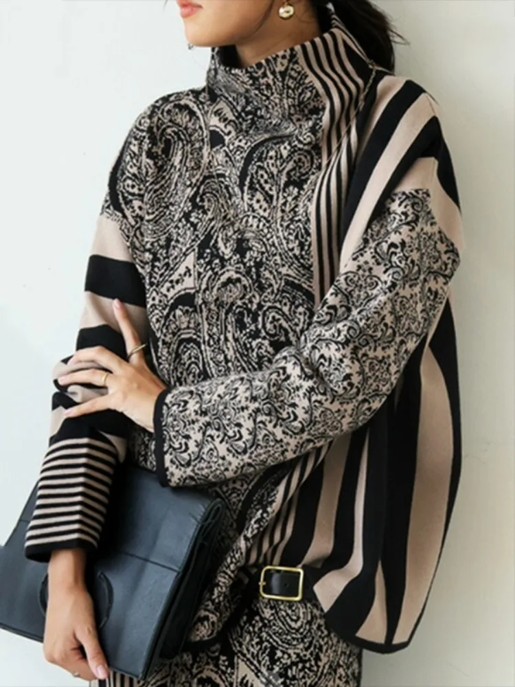 Beautyblue-suéter a rayas para mujer, jerséis a rayas a la moda, Tops de manga larga de diseño holgado, ropa elegante de invierno para mujer