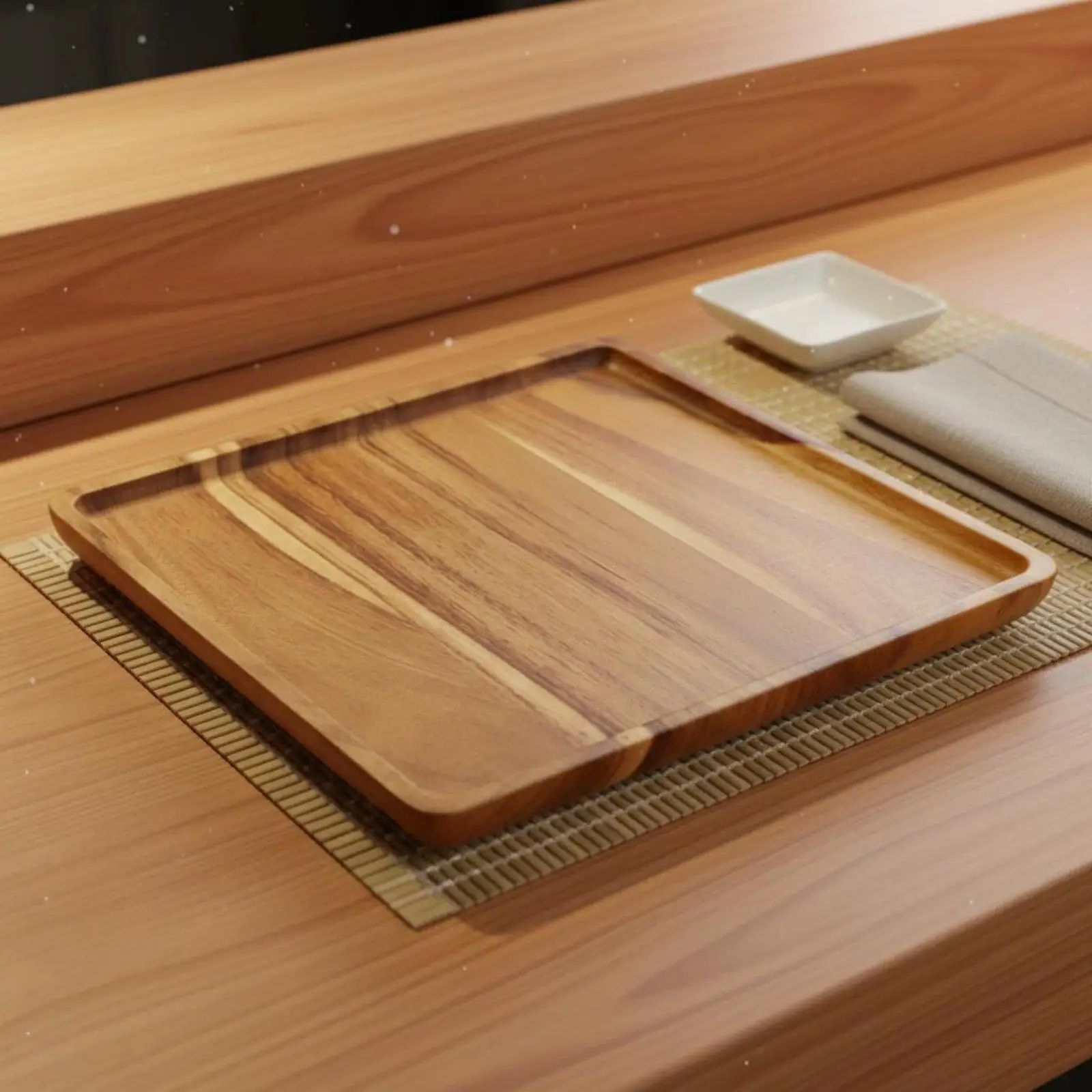 Acacia Wood Serving Tray Modern Square Food Platter Decorative Table Center Tray for Sushi Desserts Snacks
