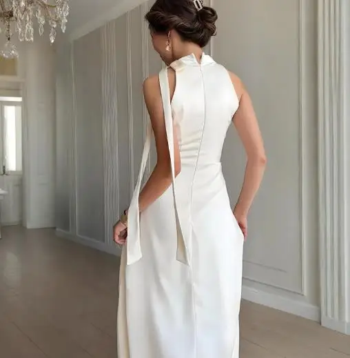 

Women's Dress 2025 Summer Latest Hot Selling Elegant Autumn New Solid Color Sleeveless Round Neck Zipper Bag Hip Style Dress