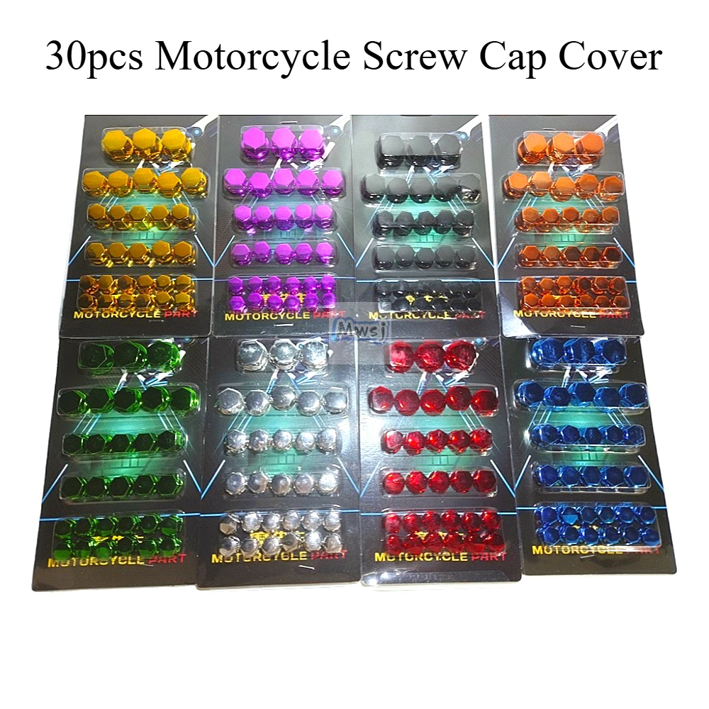 30pcs Motorcycle Screw Cap Cover Set Motor Scooter Head Screw Nut Bolt Caps Cover Decoration Motorcycle Modification Accessories