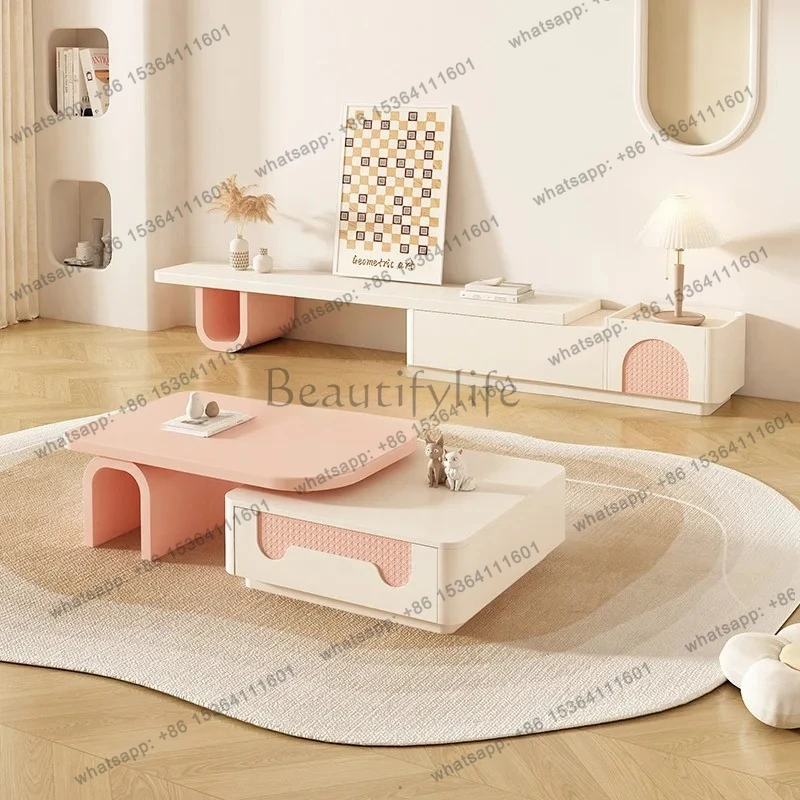 New Model TV Cabinet for Home Living Room, Internet Celebrity Modern Simple Small Apartment Coffee Table TV Floor Cabinet Set