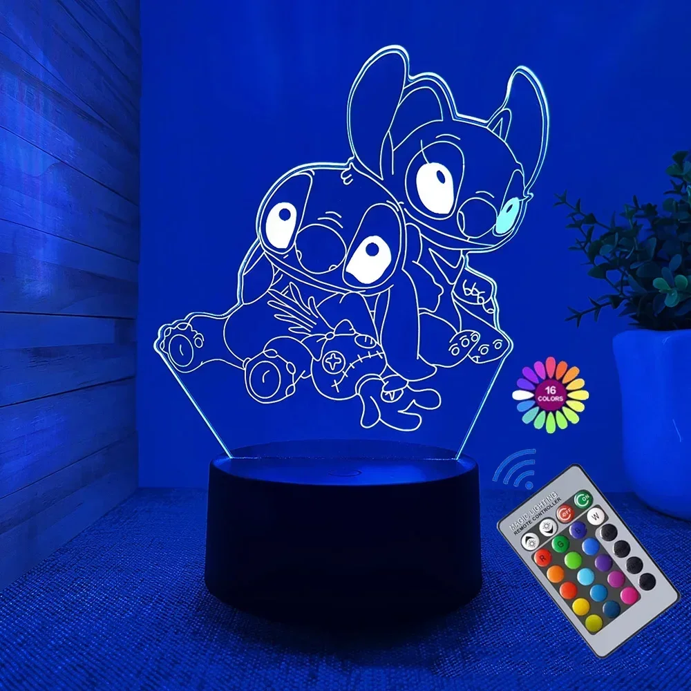 Stitch Lilo 3D illusione ottica LED Anime Figure Bedroom Decor lampada da tavolo 16 colori Sleep Night Light regali di compleanno per bambini