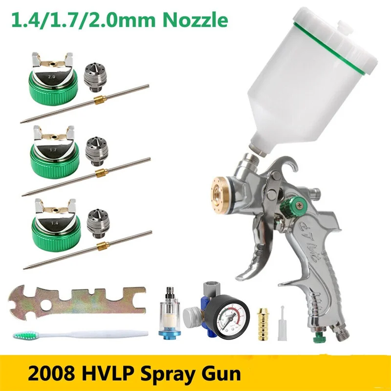 Professional HVLP Spray Gun 1.4/1.7/2.0mm Steel Nozzle Gravity Spray Gun for Auto, Air, Furniture Wall Paint Spray Gun Kit