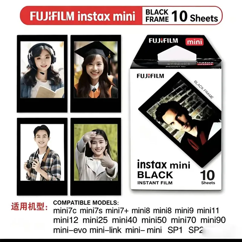 Película Fujifilm Instax Mini con Marco Negro para Cámaras Fujifilm Instax Mini 12, 9, 8, 7s, Impresora SP-1/2, 10, 20, 30, 50 Hojas