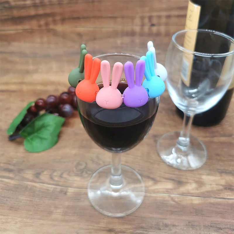 6 Pcs High Quality Cartoon 3D Rabbit Ears Wine Glass Marker Glass Goblet Recognizer Red Wine Champagne Glass Differentiator