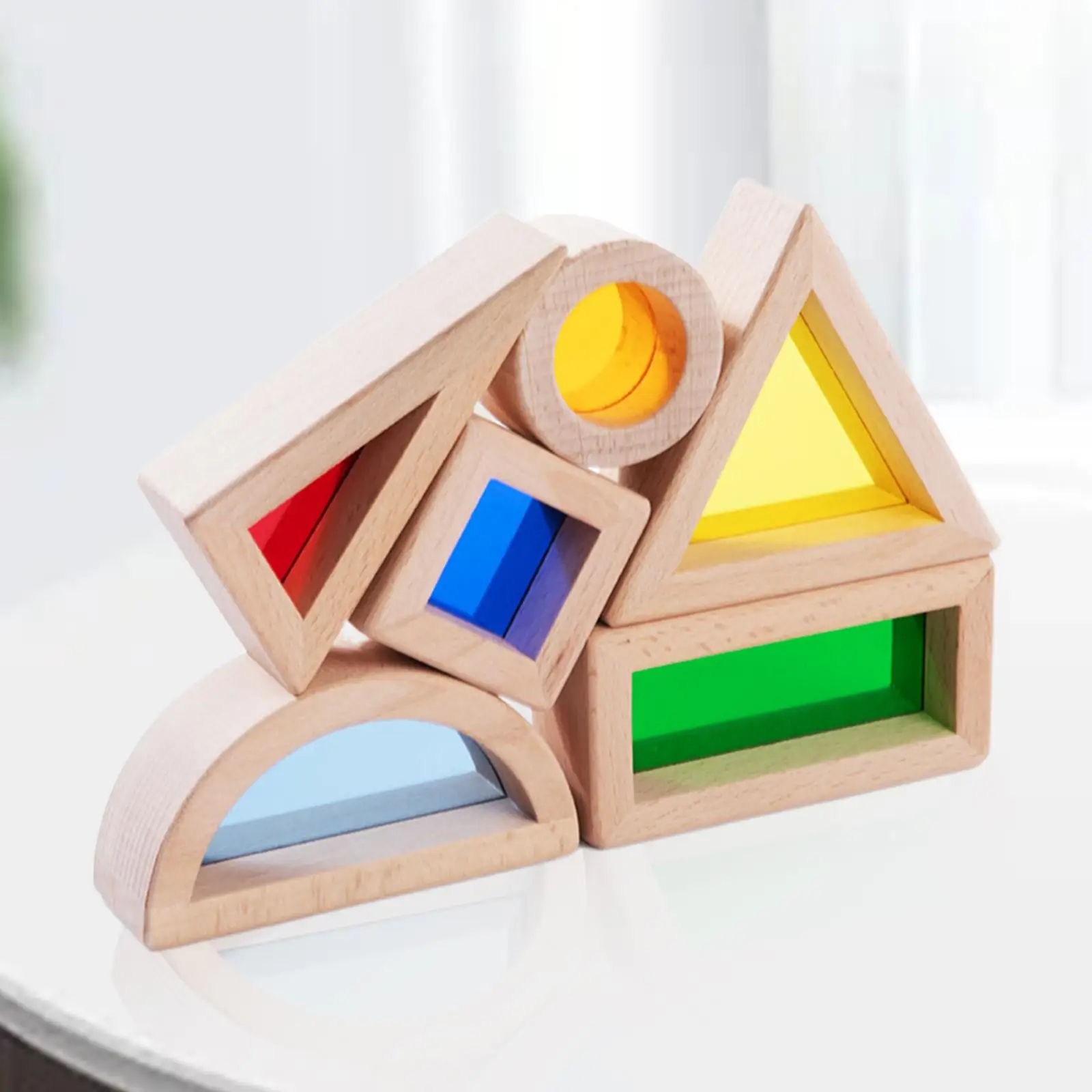 6 piezas de bloques de apilamiento de madera juguetes educativos multicolores para niños y niñas