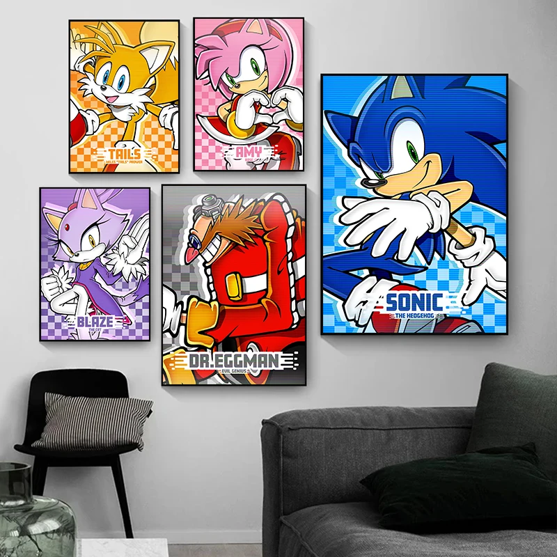 Classic Anime S-Sonic Characters Game Posters Prints Canvas Painting Wall Art Picture Living Room Cafe Bar Home Decor