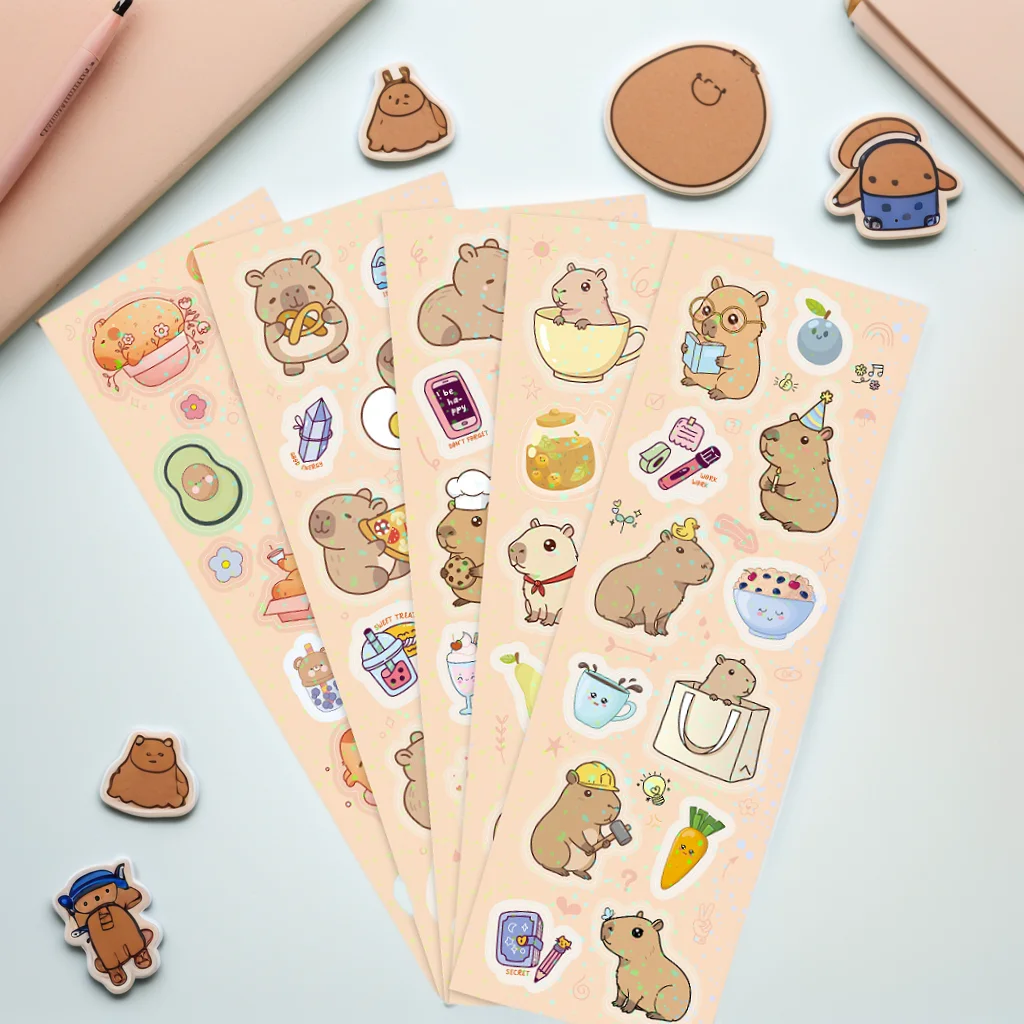 5 قطع/1 مجموعة من ملصقات كابيبارا اللطيفة - شارات حيوانات كرتونية لأجهزة الكمبيوتر المحمول والهاتف وزجاجة المياه وديكورات سجل القصاصات