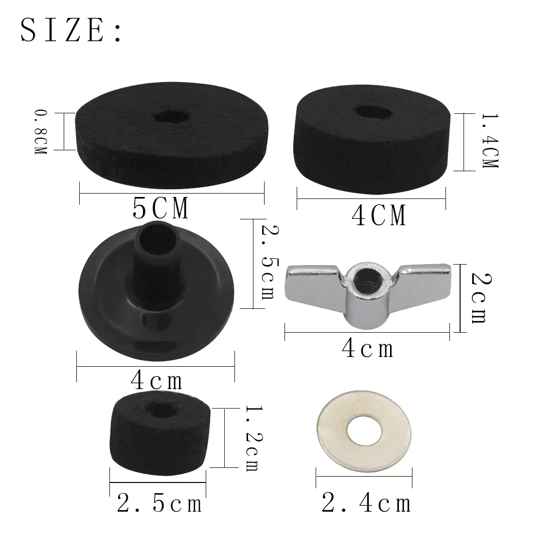 Slade Becken stehen Ärmel Filz Pad 18-teiliges Set mit Unter leg scheibe Basis Flügel muttern Ersatz für Trommel Hi-Hat Becken Ständer Zubehör – Detail 1