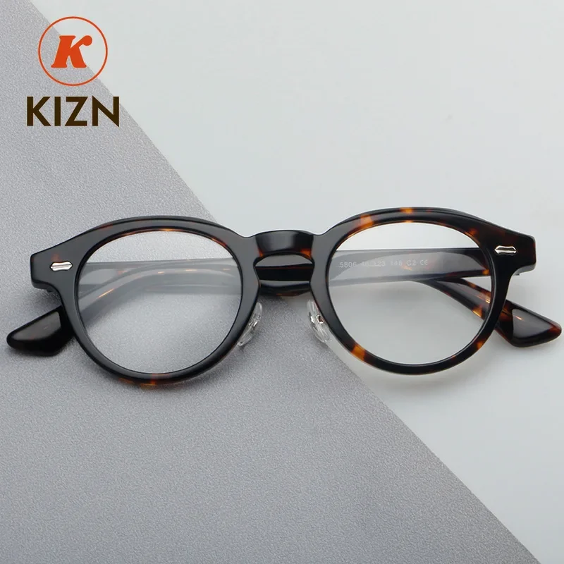 

KIZN Round Vintage Frame Men Optical Prescription Eyeglasses Women Luxury Fashion Acetate Myopia Glasses Eyewear -0.5 TO