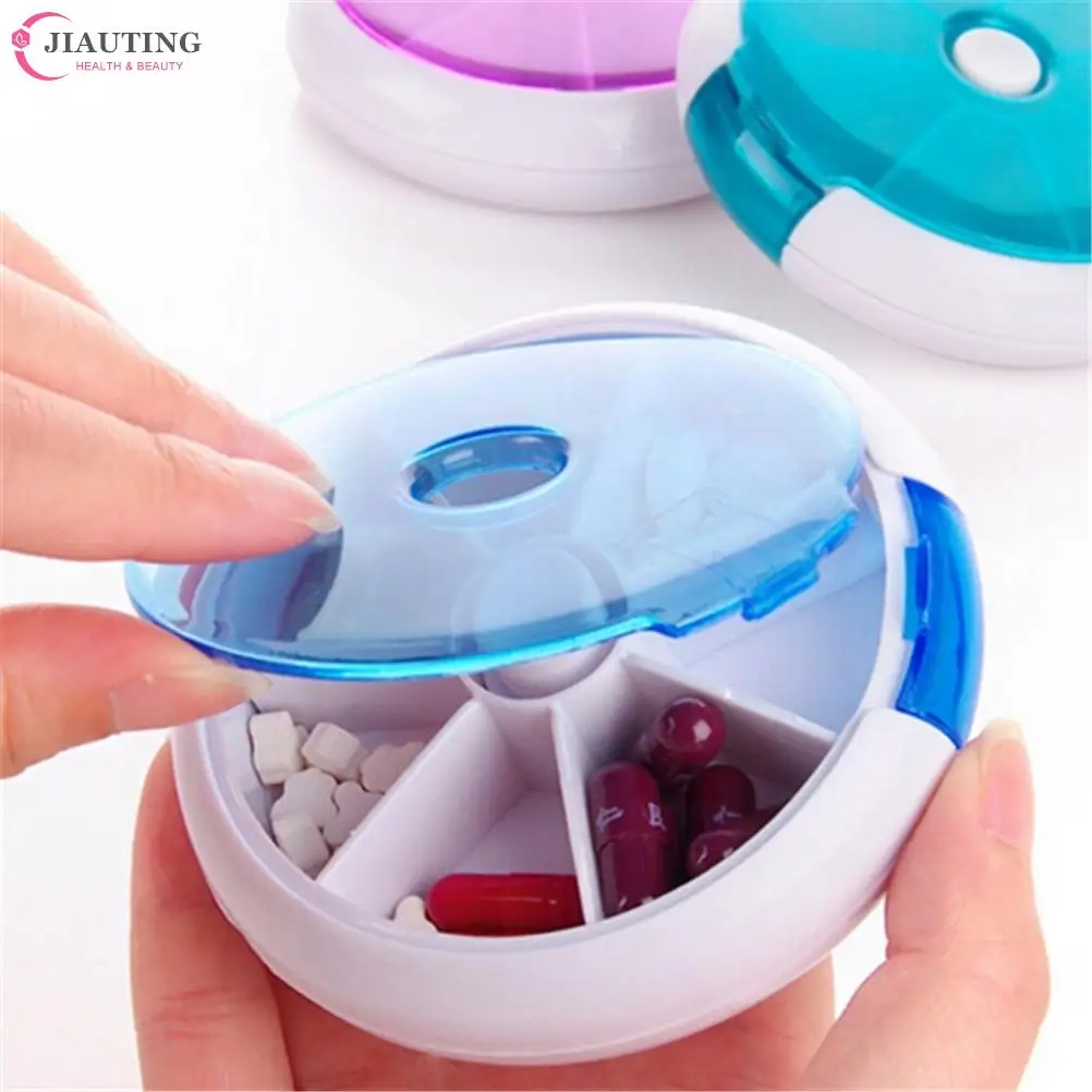 Protable Round 7 Day Weekly Rotating Pill Box Travel Pill Case Splitter Pill Organizer Medicine Box Pill Cutter Tablet Container