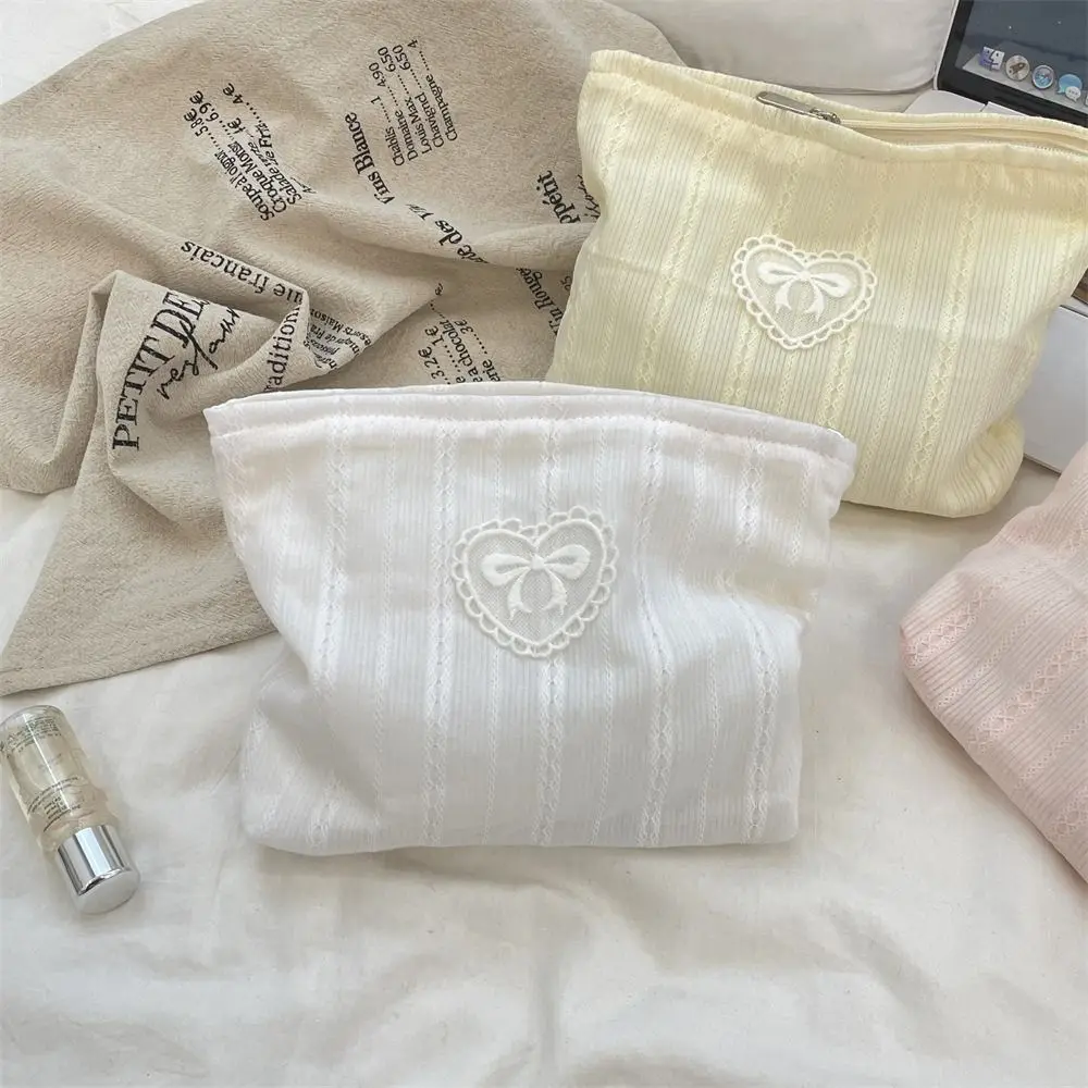 Fashion Candy Color Makeup Bag Bowknot Large Capacity Stationery Bag Multifunctional Cosmetic Pouch Travel