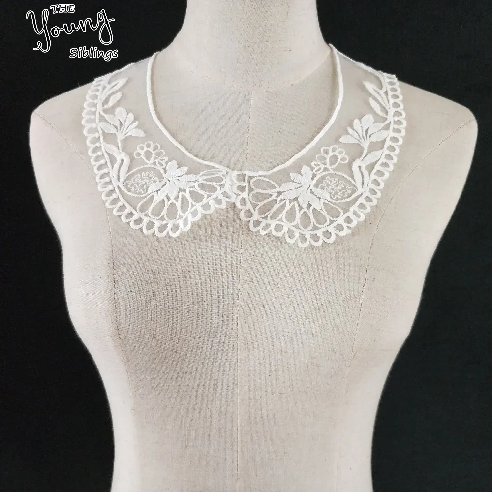 White Embroidery Lace Neckline High quality Flower Fabric decorate Blouse motif dress Sewing Applique DIY Clothing Accessories