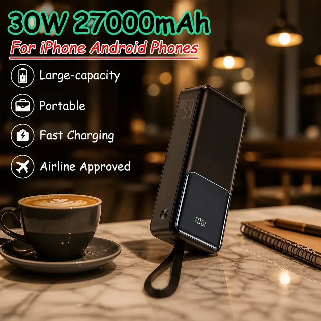 Power Bank 27000mAh 30W Super Fast Charging Large Capacity Portable External Battery Pack For iPhone Android Phones Laptop