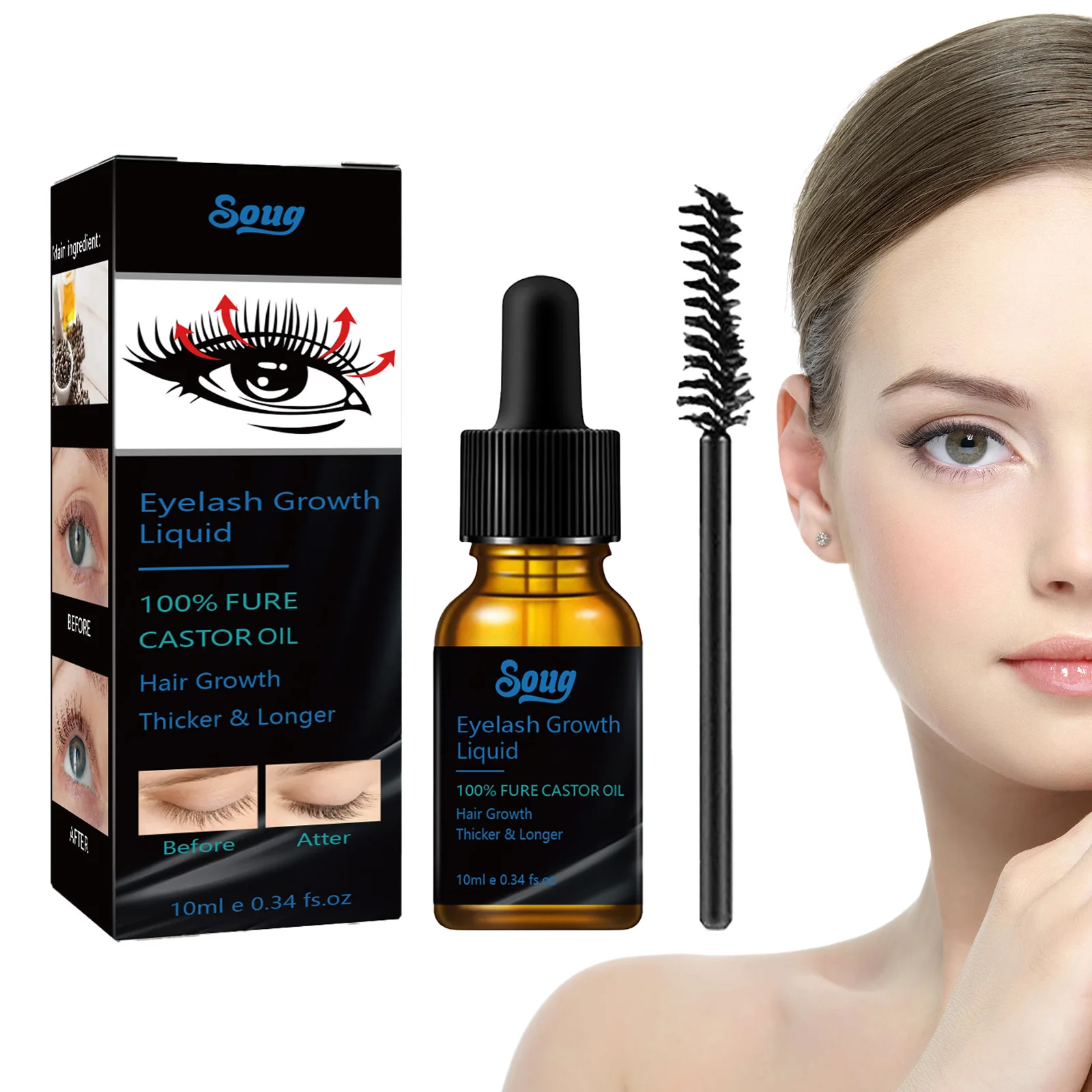 Pure Castor Oil Wimpergroei Serum - Hypoallergeen en oftalmoloog getest, voedende wimperolie voor gevoelige ogen