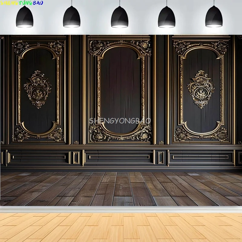 

Luxury Classic Interior Wall With Mouldings Photography Backdrops European Vintage Wood Wedding Photo Studio Background XA-02