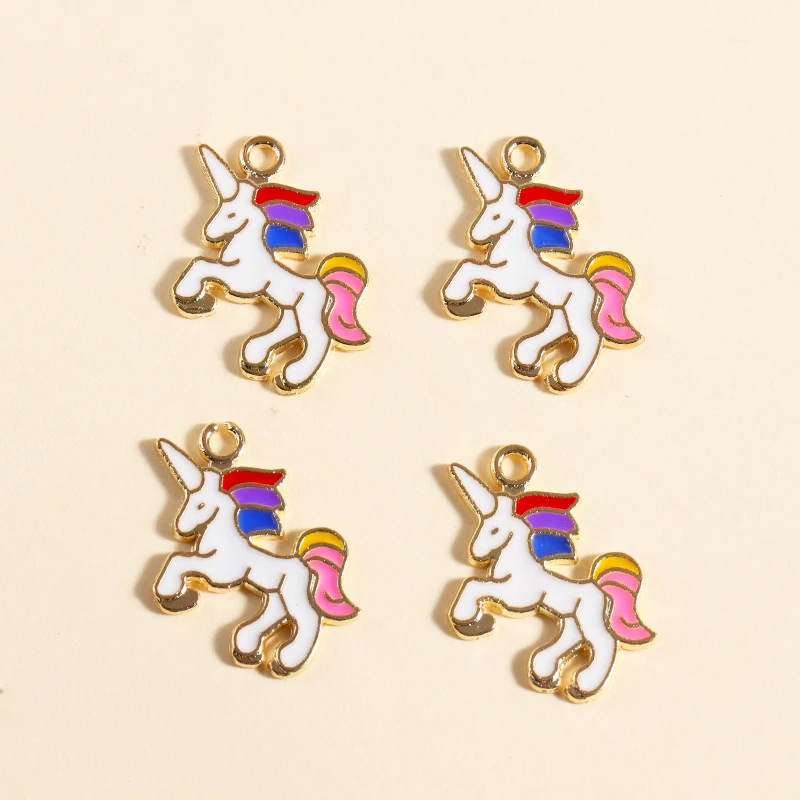 10Pcs Jewelry DIY Accessories Cartoon Rainbow Unicorn Enamel Charms Necklaces Keychain Earrings Pendants Craft Supplies Findings