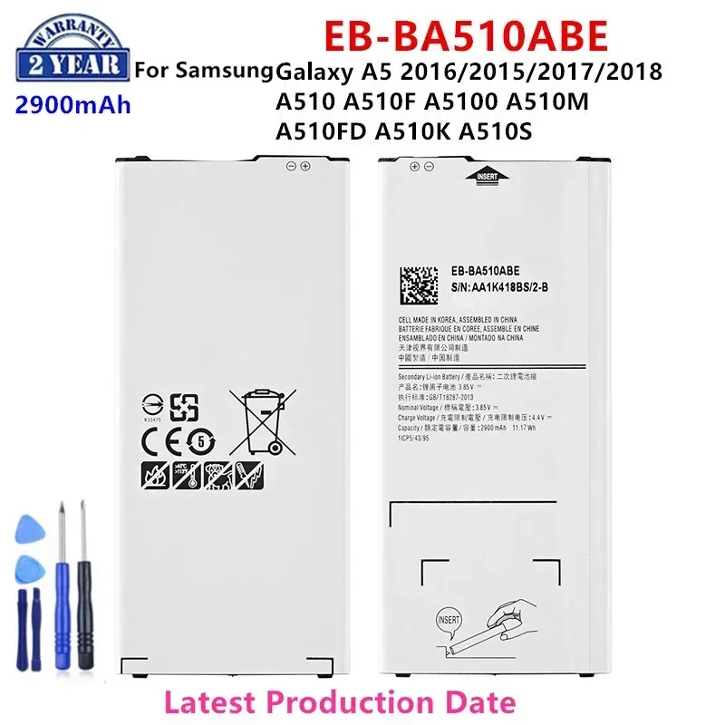 Brand New EB-BA510ABE 2900mAh Battery For Samsung Galaxy A5 2016/2015/2017/2018 A510 A510F A5100 A510M  A510FD A510K +Tools