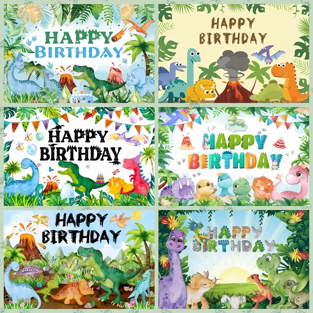 

Laeacco Dinosaur Theme Photography Backdrop Jungle Safari Baby Shower Children Portrait Happy Birthday Background Photo Studio