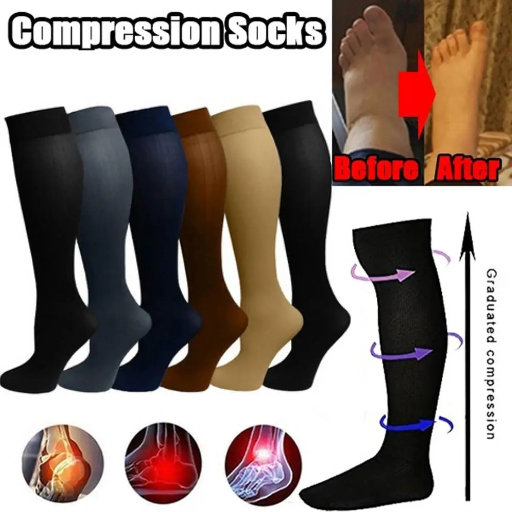 Chaussettes de Compression pour varices, adaptées au Golf, Rugby, randonnée, Sports pour Anti-Fatigue, conduite, voyage, vol, noires, pour femmes et hommes