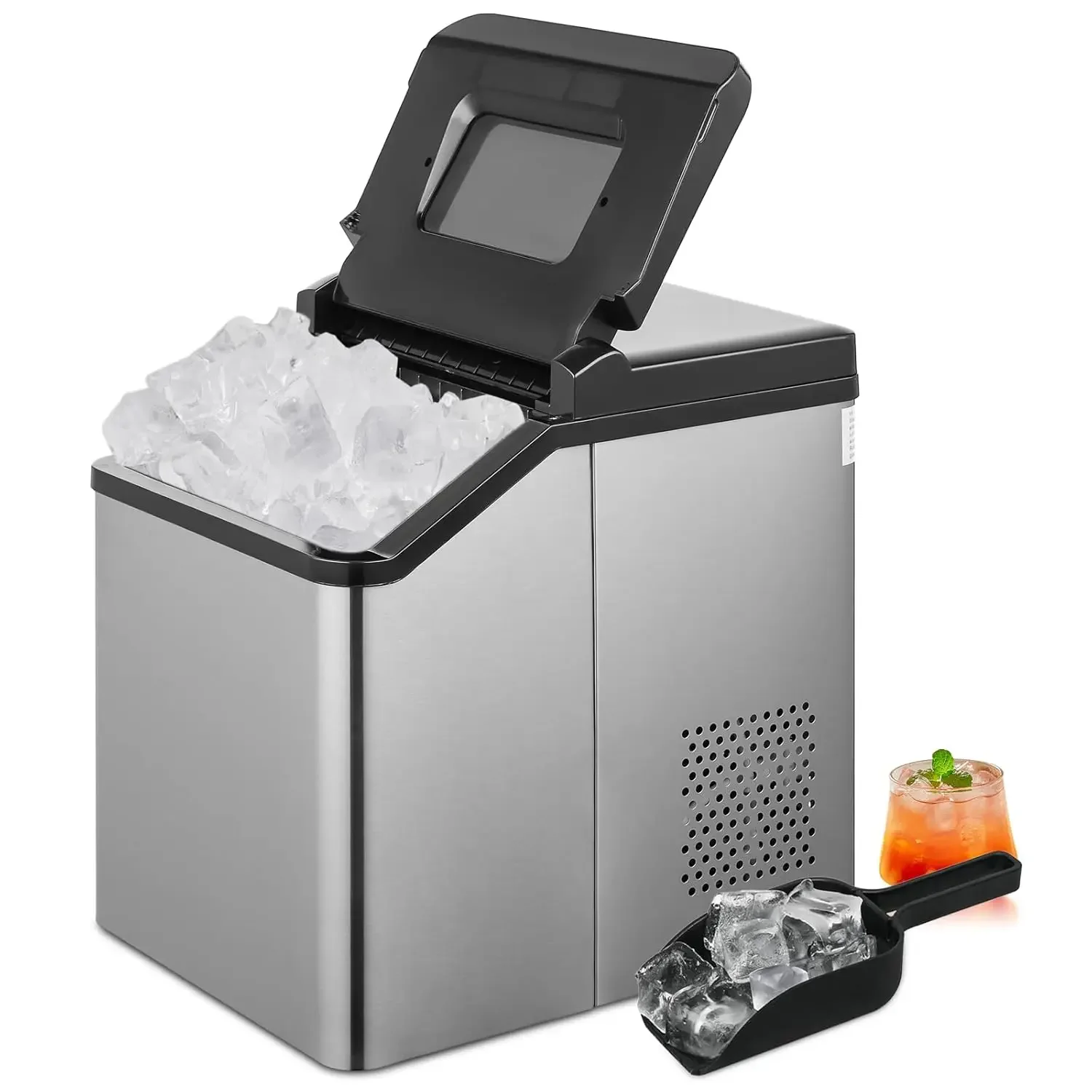 Dual-Size Countertop Ice Machine, Portable Self-Cleaning Ice Maker Machine, Creates 32 Square Cubes in 20 Mins, Makes up to 33