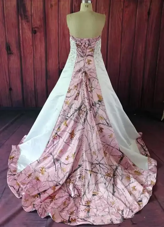 Vestidos De novia De camuflaje rosa con cuentas bordadas, línea A, Vestidos De novia con cordones en la espalda, Vestidos De novia personalizados