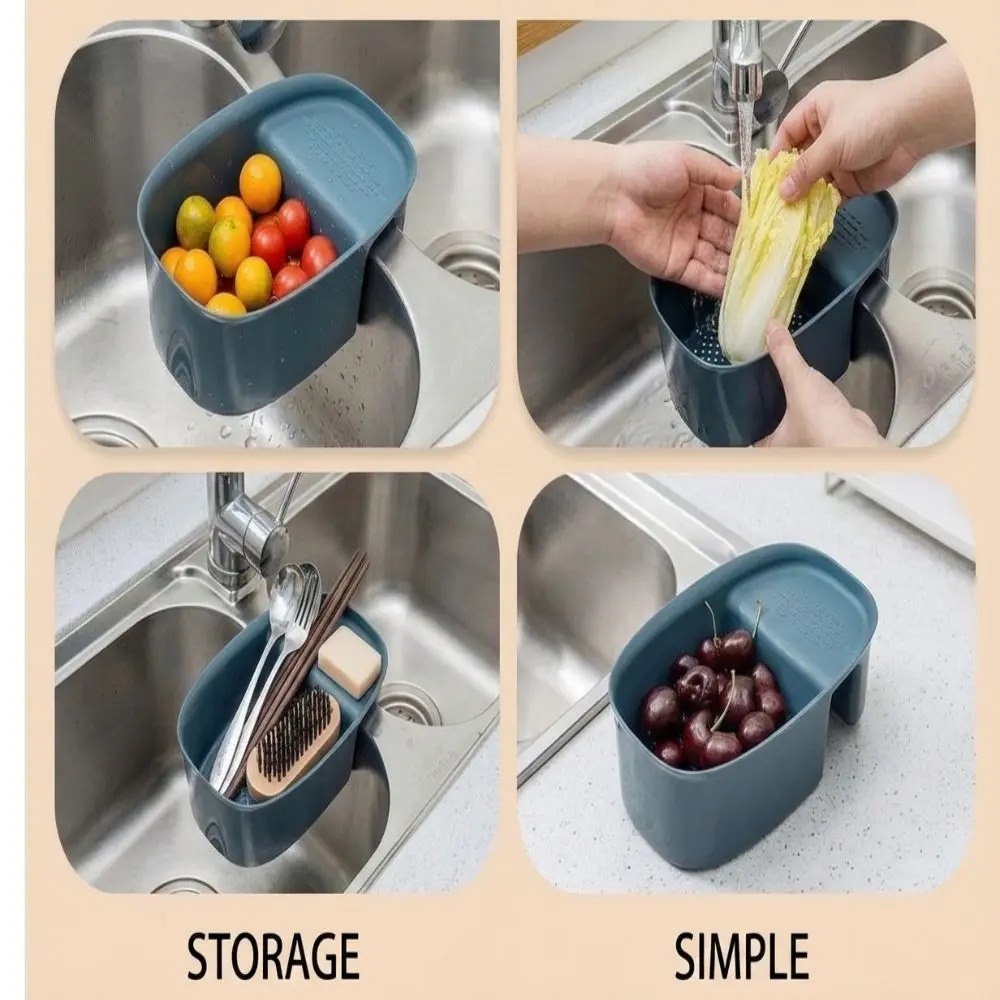 Plastic Sink Drain Basket Hanging Hook Drain Holes Trays Kitchen Strainer Basket Wet and Dry Separation Multifunctional Design