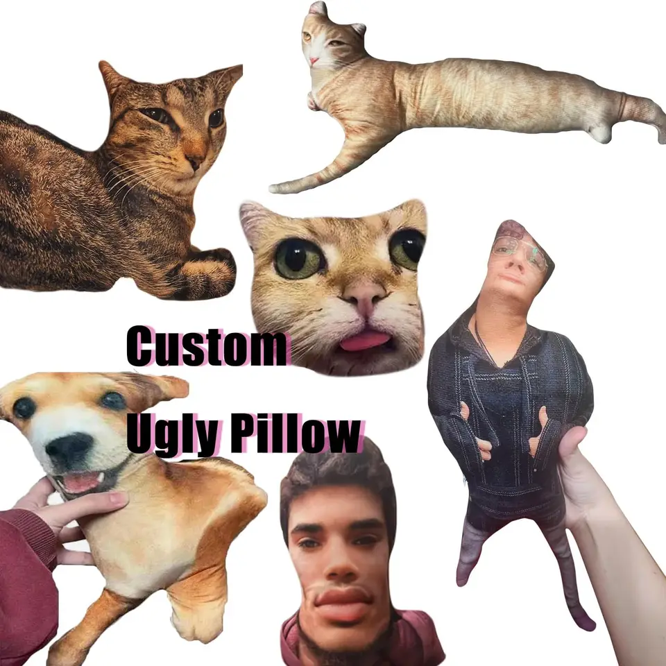 Almohada personalizada de mascota fea - DIY abstracto, divertido y personalizado, con forma de gato o perro, sin bordes blancos, peluche de tu mascota