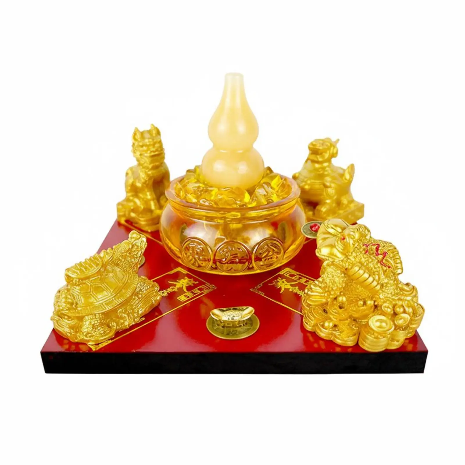 

Набор для привлечения богатства: Золотой таз с благоприятной символикой, китайское украшение для привлечения богатства, идеальный подарок на открытие бизнеса.