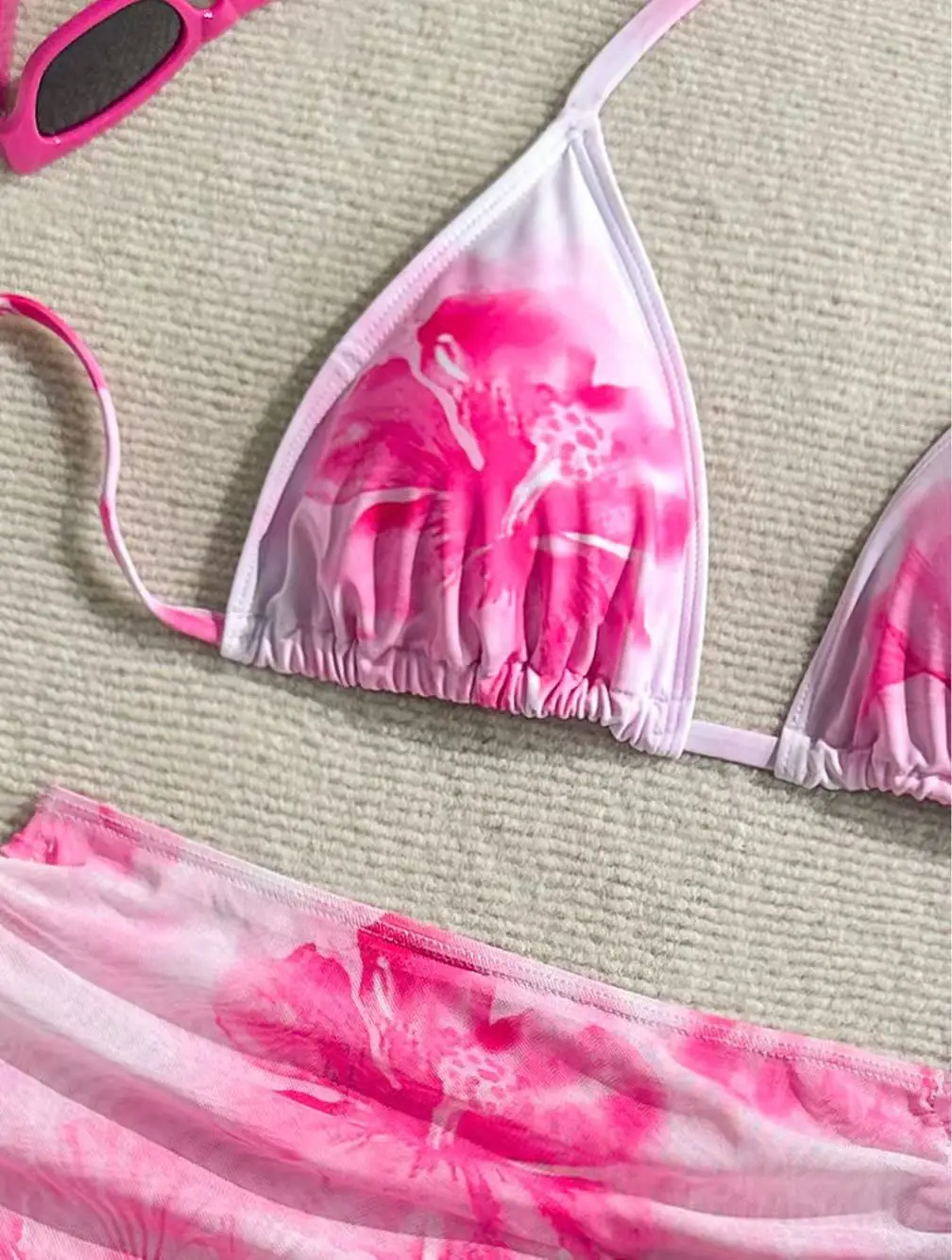 Conjunto de Bikini Sexy de 3 piezas para mujer, traje de baño dividido estampado con correa para el cuello, traje de baño con falda cubierta, traje de baño Biquine Brasileiro