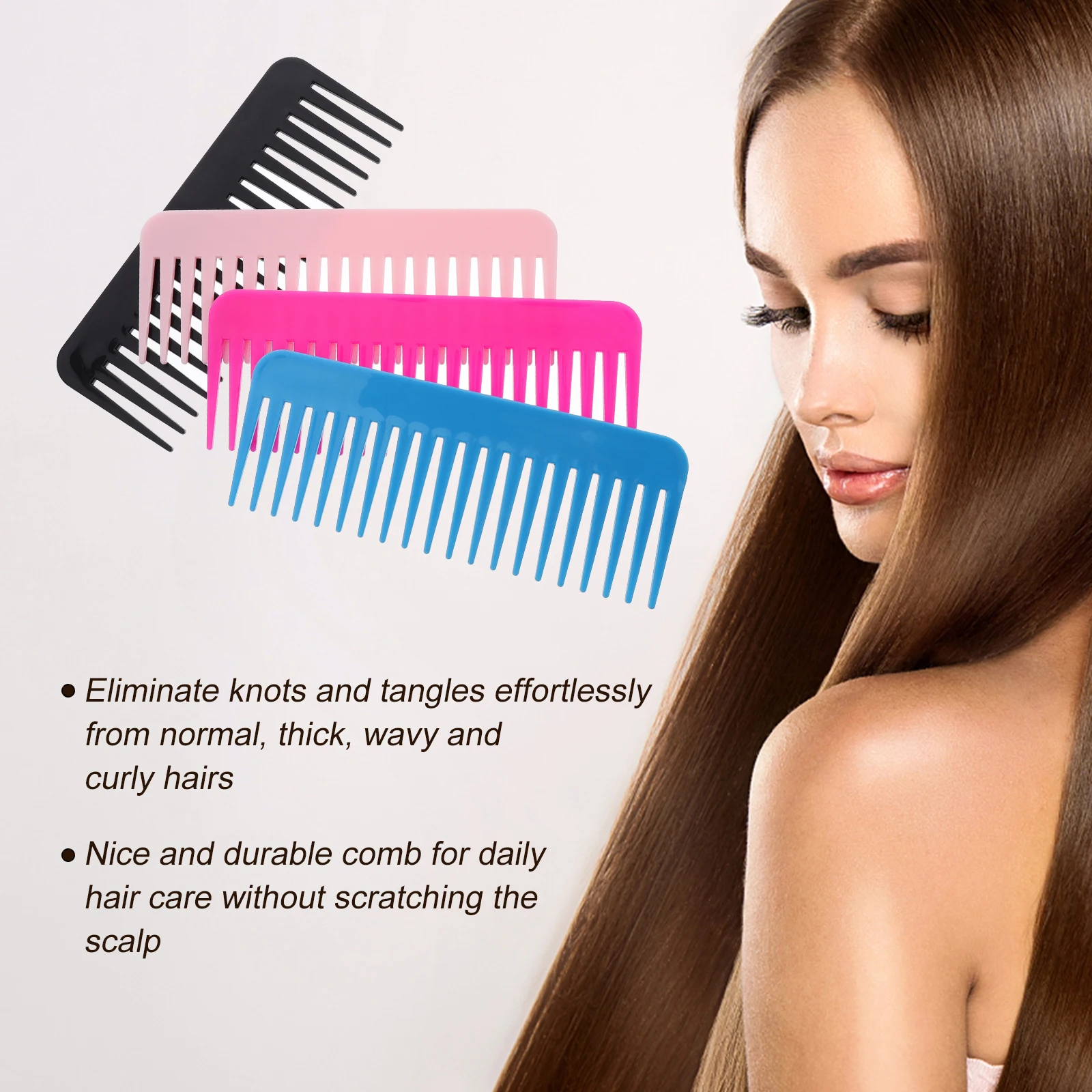 

4pcs Plastic Hair Cutting Comb Portable Travel Wide Tooth Flat Easy Clean Heat Resistant Styling Tool Anti Curly Wavy