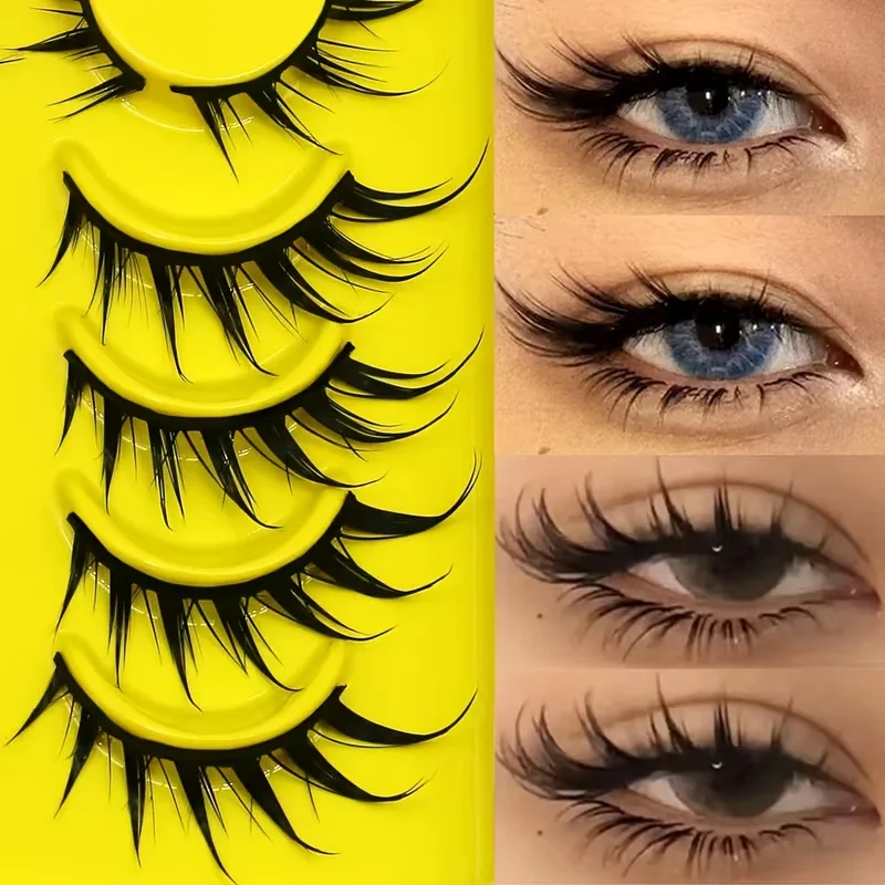 6 Paar Cartoon-Wimpern, Katzenaugen-Wimpern, 3D-natürliche falsche Wimpern, flauschig, weich, gekreuzt, intelligente natürliche Wimpernverlängerung, Makeu